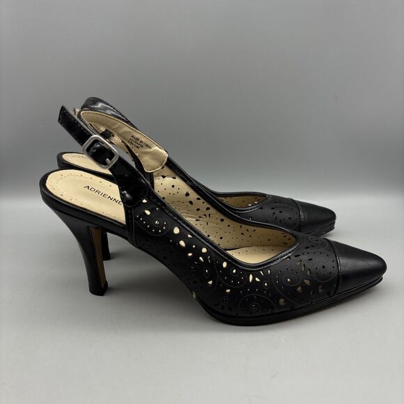 Adrienne Vittadini Pumps Women's Size 7.5 M Black Leather Jiante Ankle Strap - Picture 4 of 13
